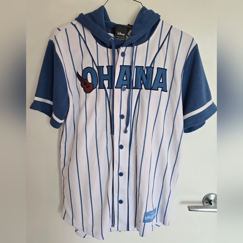 NWT Our Universe Disney Lilo & Stitch Ohana Hooded Baseball Jersey